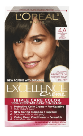 L'Oreal Paris Excellence Creme Triple Care Hair Color, 4A Dark Ash Brown, 1 Kit