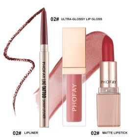 PHOFAY Ultra-Glossy Lip Gloss Matte Lipstick Lipliner (Option: 02set)