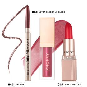 PHOFAY Ultra-Glossy Lip Gloss Matte Lipstick Lipliner (Option: 04set)