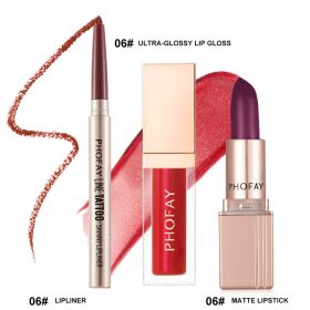 PHOFAY Ultra-Glossy Lip Gloss Matte Lipstick Lipliner (Option: 06set)