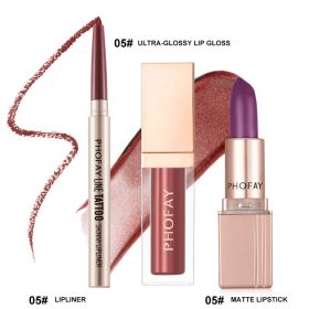 PHOFAY Ultra-Glossy Lip Gloss Matte Lipstick Lipliner (Option: 05set)