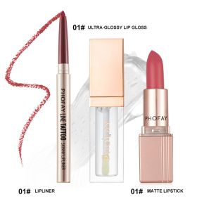 PHOFAY Ultra-Glossy Lip Gloss Matte Lipstick Lipliner (Option: 01set)