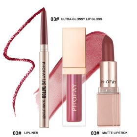 PHOFAY Ultra-Glossy Lip Gloss Matte Lipstick Lipliner (Option: 03set)