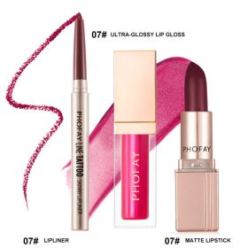 PHOFAY Ultra-Glossy Lip Gloss Matte Lipstick Lipliner (Option: 07set)