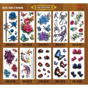 Flower Butterfly 3D Stereoscopic Tattoo Sticker Single Sheet Size 90 * 190mm (Option: Default)