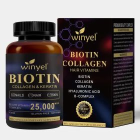 WINYEL Biotin, Collagen, Hyaluronic Acid, Keratin - Support Normal Hair Growth Cycle - Skin & Nails - 25000mcg Vitamins B1, B2, B3, B6 & B7 - For (Option: 01)