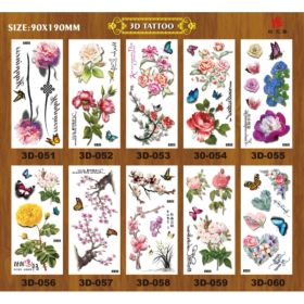 Flower 3D 3D Tattoo Sticker, Single Sheet Size 90 * 190mm (Option: Default)