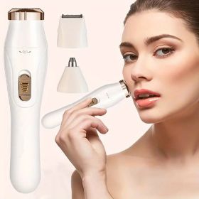 3 In 1 Eyebrow Ear Nose Beard Trimmer Set Hair Remover Clipper Shaver USB  Rechargeable (Option: White)