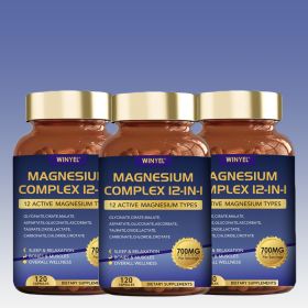 WINYEL Magnesium Complex 700mg 12 In 1 Magnesium Supplement With Glycinate, Citrate, Malate  Sleep, Calm, Muscle Relaxation, Heart Health Support (Option: 3 pcs)