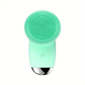 CONESN Electric Facial Cleansing Brush,Silicone Facial Cleansing Brush, Electric Silicone Face Brush, Sonic Facial Cleansing Brush For Makeup Rem (Color: Green, Material: ABS+Silicone)