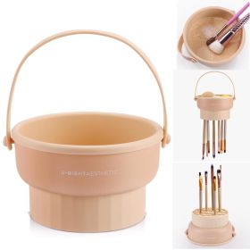 3 In 1 Silicone Makeup Brush Cleaner Bowl And Cleaning Mat, Reusable Makeup Brush Washing Tool, Khaki (Option: MULTI)
