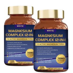 WINYEL Magnesium Complex 700mg 12 In 1 Magnesium Supplement With Glycinate, Citrate, Malate  Sleep, Calm, Muscle Relaxation, Heart Health Support (Option: 2 pcs)